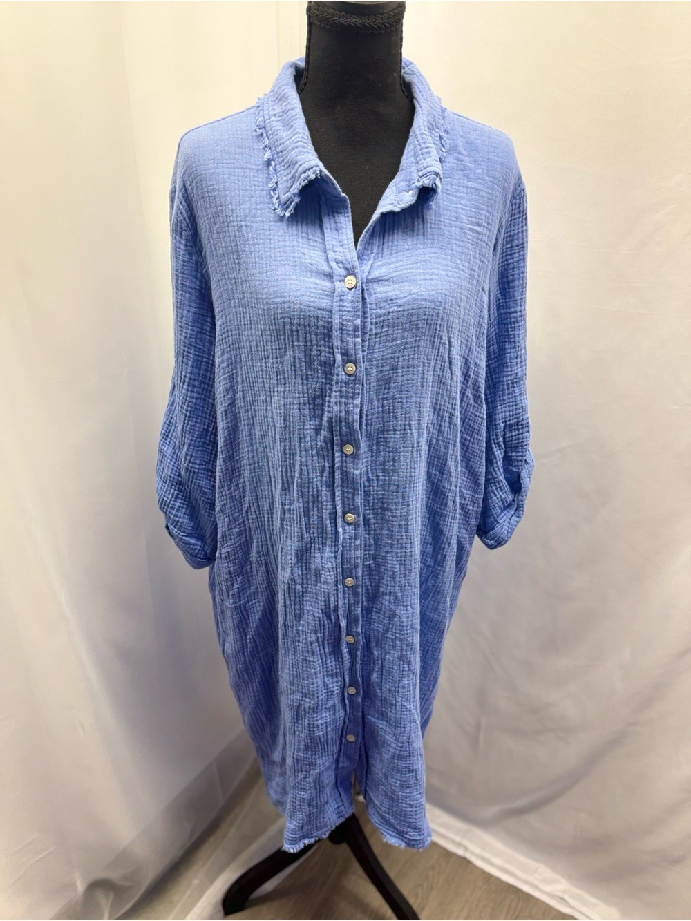Pure Amici Cotton Gauze‎ Shirt Dress Blue Large Coastal Grandmother